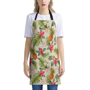 White Aloha Pineapple Pattern Print Apron