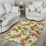 White Aloha Pineapple Pattern Print Area Rug GearFrost