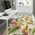 White Aloha Pineapple Pattern Print Area Rug GearFrost