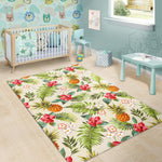 White Aloha Pineapple Pattern Print Area Rug GearFrost