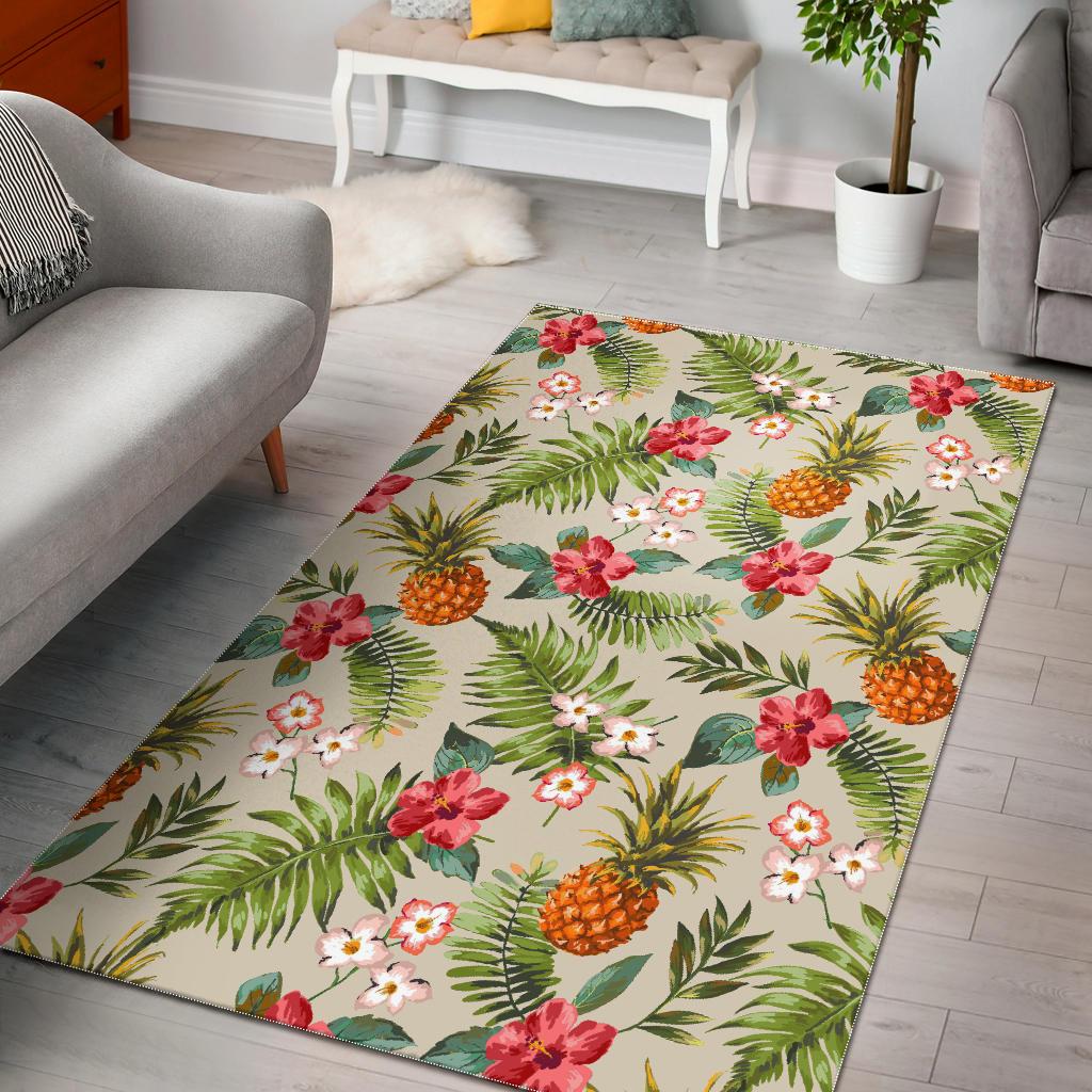 White Aloha Pineapple Pattern Print Area Rug GearFrost