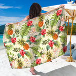 White Aloha Pineapple Pattern Print Beach Sarong Wrap