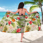 White Aloha Pineapple Pattern Print Beach Sarong Wrap
