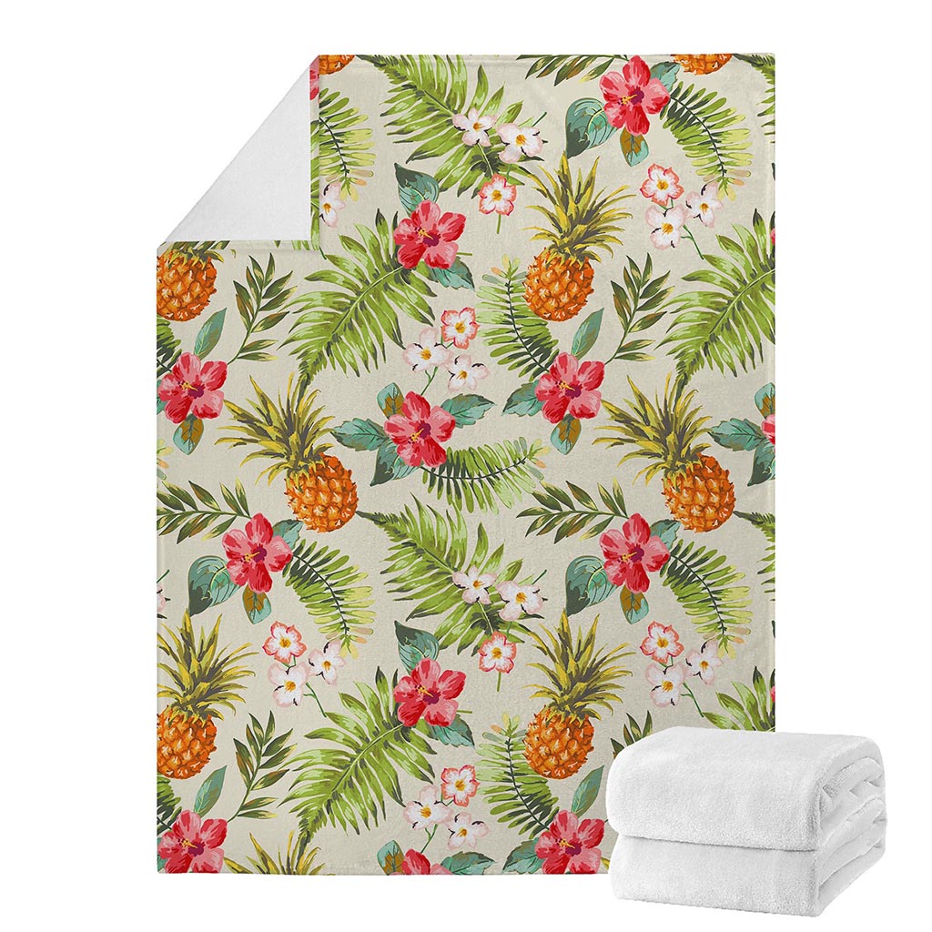 White Aloha Pineapple Pattern Print Blanket