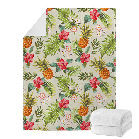 White Aloha Pineapple Pattern Print Blanket