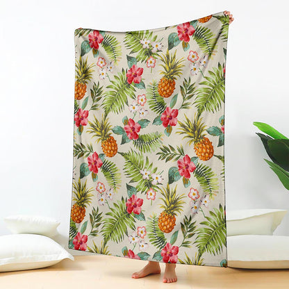 White Aloha Pineapple Pattern Print Blanket