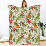 White Aloha Pineapple Pattern Print Blanket