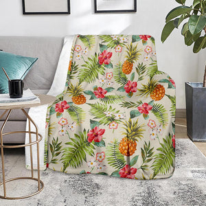 White Aloha Pineapple Pattern Print Blanket