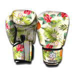 White Aloha Pineapple Pattern Print Boxing Gloves