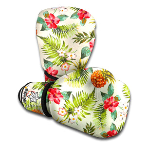 White Aloha Pineapple Pattern Print Boxing Gloves