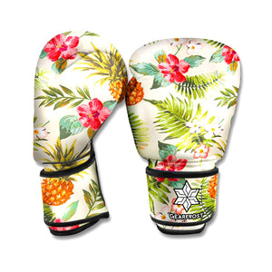 White Aloha Pineapple Pattern Print Boxing Gloves