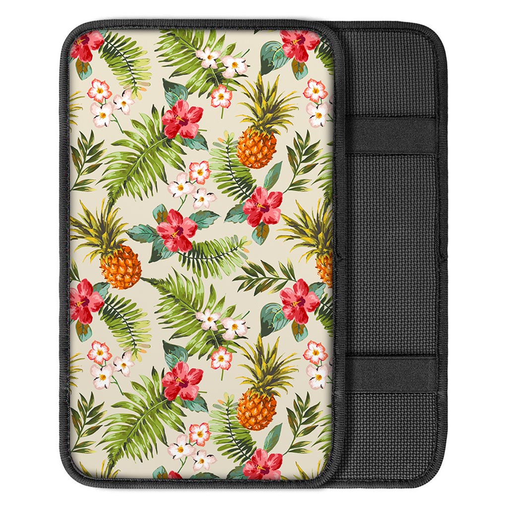 White Aloha Pineapple Pattern Print Car Center Console Cover