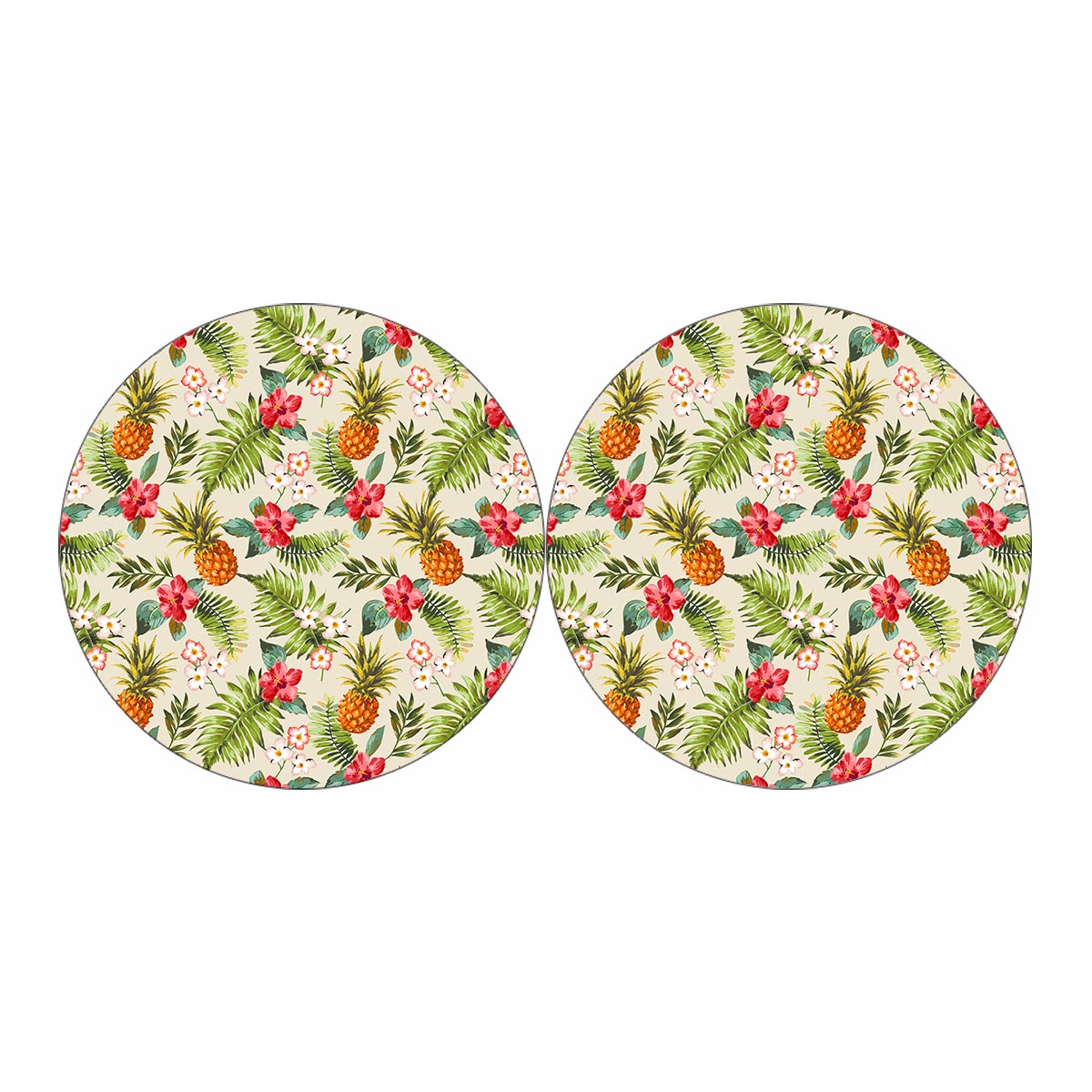 White Aloha Pineapple Pattern Print Car Coasters