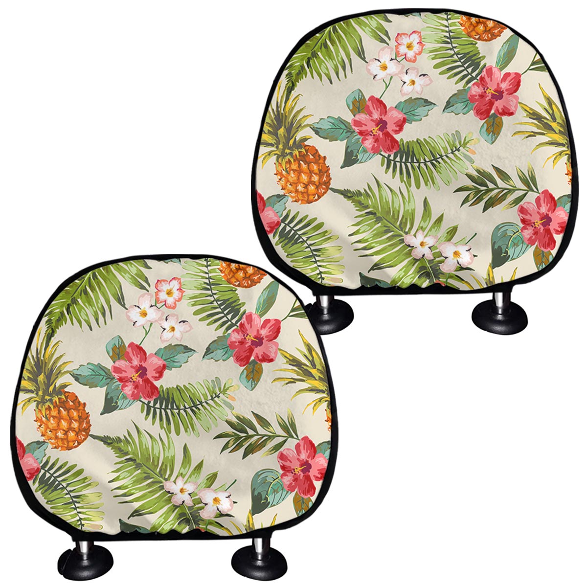 White Aloha Pineapple Pattern Print Car Headrest Covers