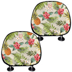White Aloha Pineapple Pattern Print Car Headrest Covers