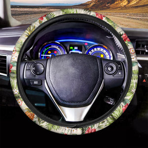 White Aloha Pineapple Pattern Print Car Steering Wheel Cover