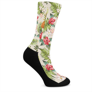 White Aloha Pineapple Pattern Print Crew Socks