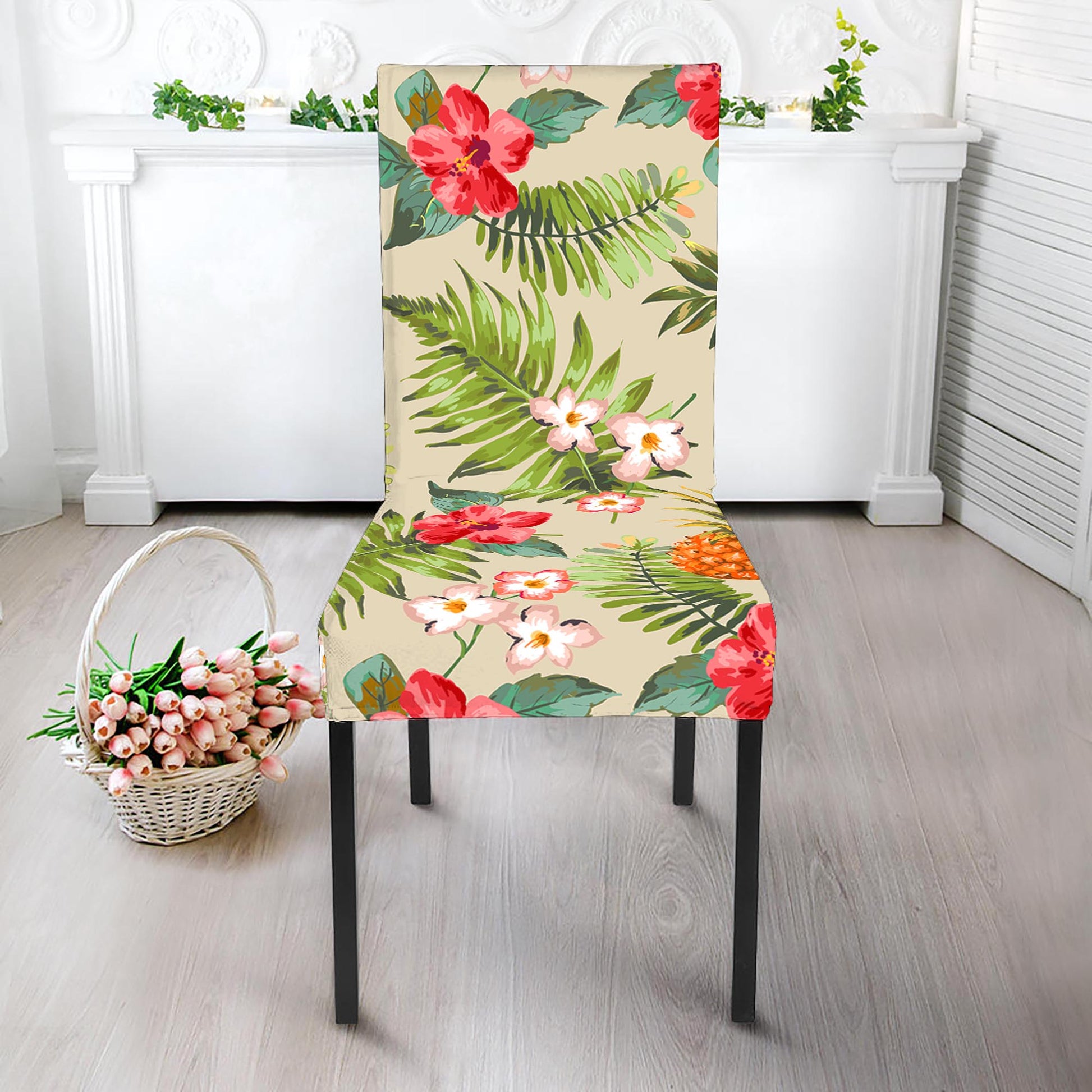 White Aloha Pineapple Pattern Print Dining Chair Slipcover