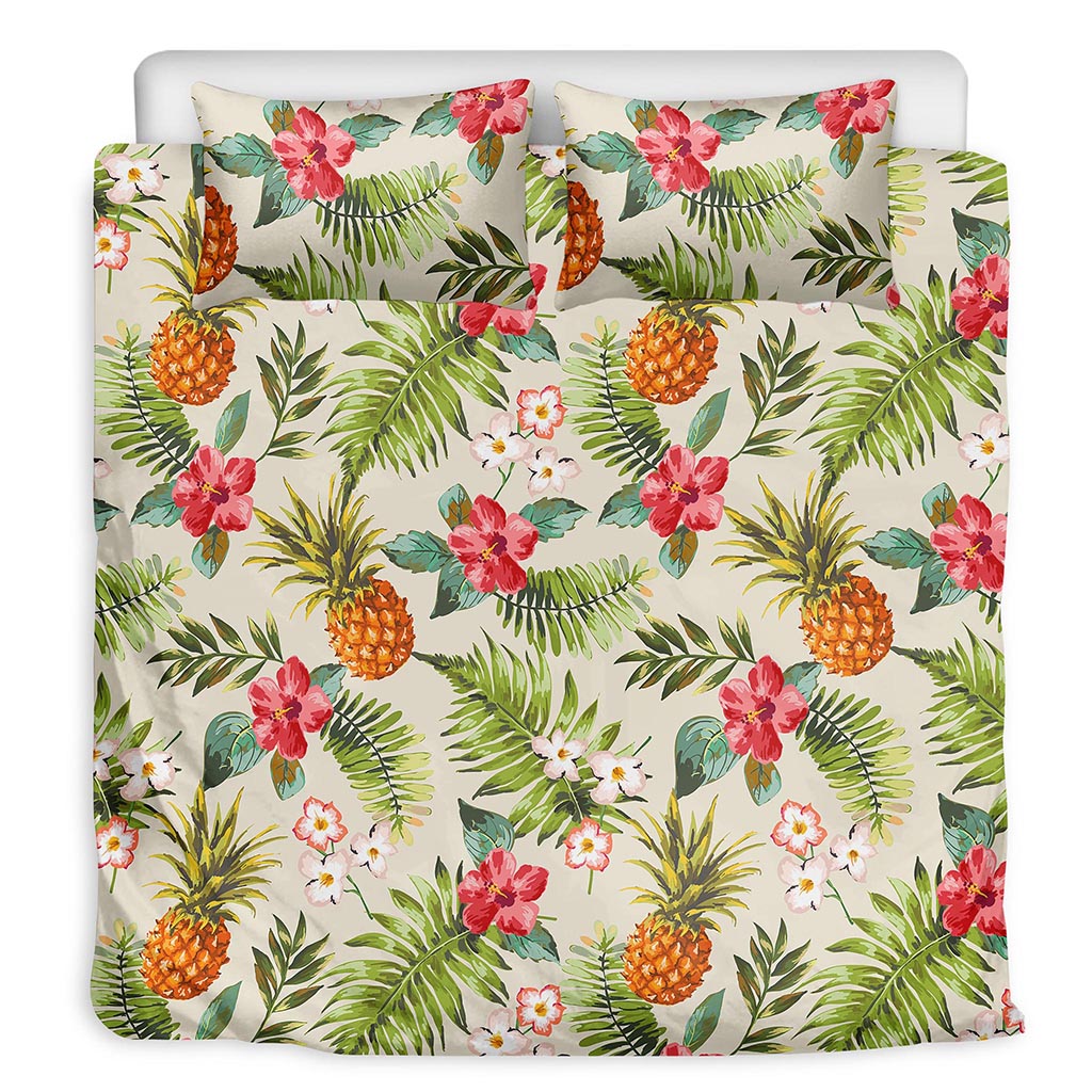 White Aloha Pineapple Pattern Print Duvet Cover Bedding Set