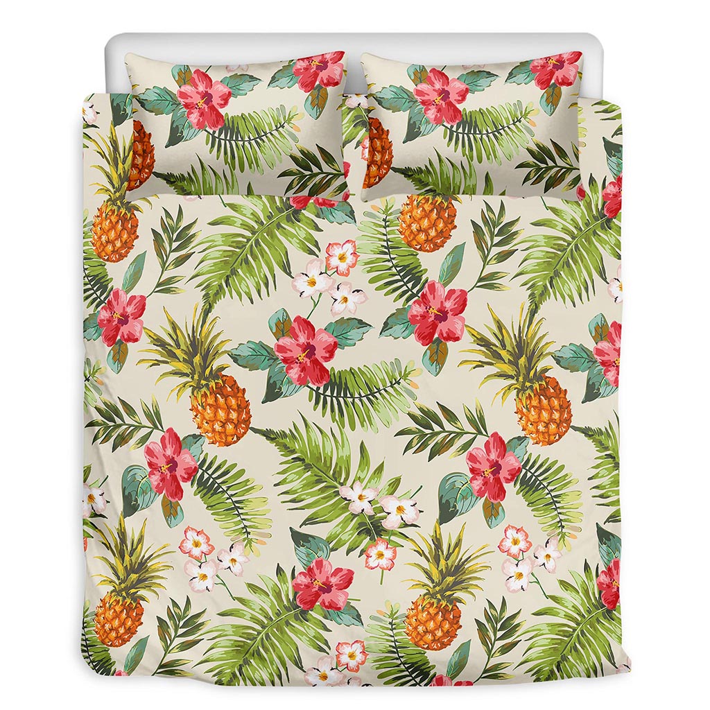 White Aloha Pineapple Pattern Print Duvet Cover Bedding Set