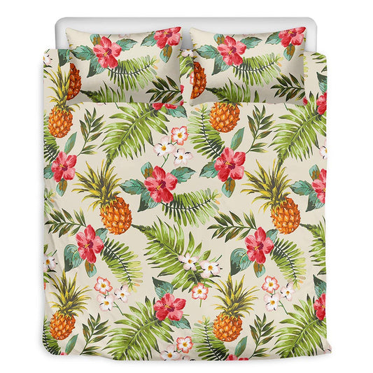 White Aloha Pineapple Pattern Print Duvet Cover Bedding Set