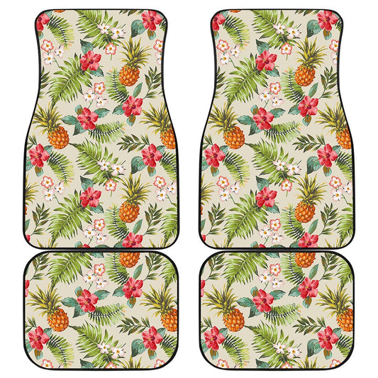 White Aloha Pineapple Pattern Print Front and Back Car Floor Mats