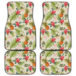 White Aloha Pineapple Pattern Print Front and Back Car Floor Mats