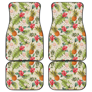 White Aloha Pineapple Pattern Print Front and Back Car Floor Mats