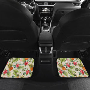 White Aloha Pineapple Pattern Print Front and Back Car Floor Mats