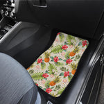 White Aloha Pineapple Pattern Print Front and Back Car Floor Mats