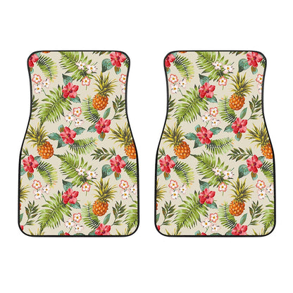 White Aloha Pineapple Pattern Print Front Car Floor Mats