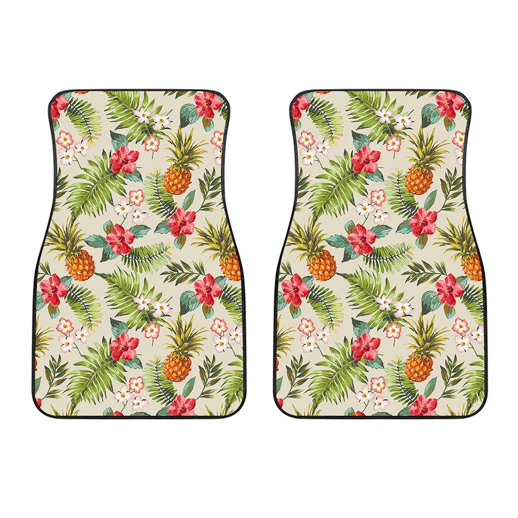 White Aloha Pineapple Pattern Print Front Car Floor Mats