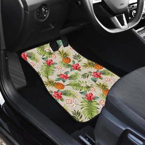 White Aloha Pineapple Pattern Print Front Car Floor Mats