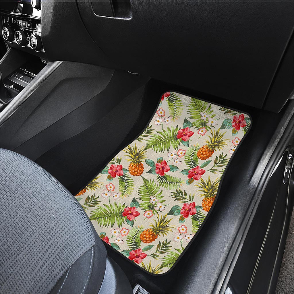 White Aloha Pineapple Pattern Print Front Car Floor Mats