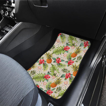 White Aloha Pineapple Pattern Print Front Car Floor Mats