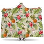 White Aloha Pineapple Pattern Print Hooded Blanket