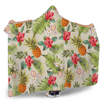 White Aloha Pineapple Pattern Print Hooded Blanket