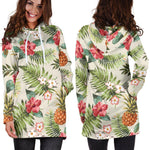 White Aloha Pineapple Pattern Print Hoodie Dress GearFrost