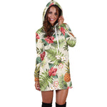 White Aloha Pineapple Pattern Print Hoodie Dress GearFrost
