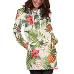 White Aloha Pineapple Pattern Print Hoodie Dress GearFrost