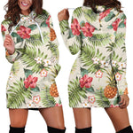 White Aloha Pineapple Pattern Print Hoodie Dress GearFrost