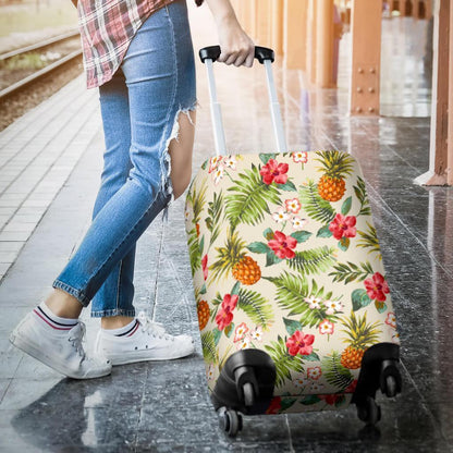 White Aloha Pineapple Pattern Print Luggage Cover GearFrost