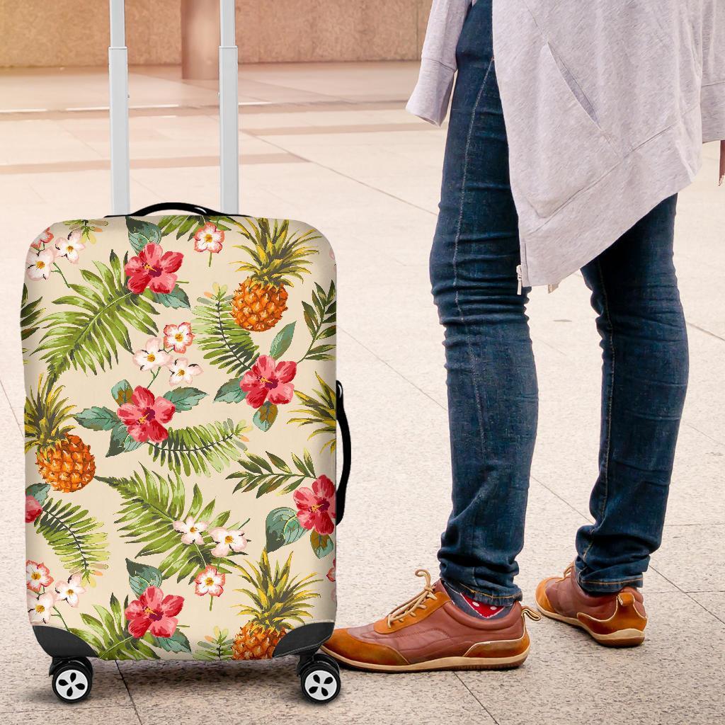 White Aloha Pineapple Pattern Print Luggage Cover GearFrost