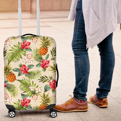 White Aloha Pineapple Pattern Print Luggage Cover GearFrost