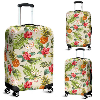 White Aloha Pineapple Pattern Print Luggage Cover GearFrost