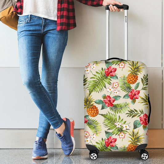 White Aloha Pineapple Pattern Print Luggage Cover GearFrost