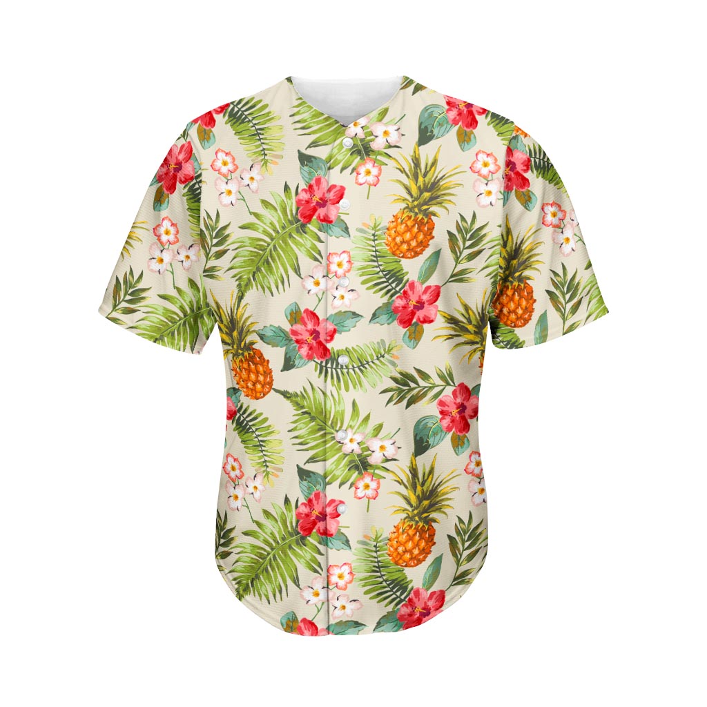 White Aloha Pineapple Pattern Print Men's Baseball Jersey