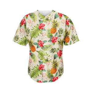 White Aloha Pineapple Pattern Print Men's Baseball Jersey