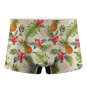 White Aloha Pineapple Pattern Print Men's Boxer Briefs