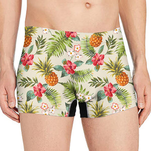 White Aloha Pineapple Pattern Print Men's Boxer Briefs